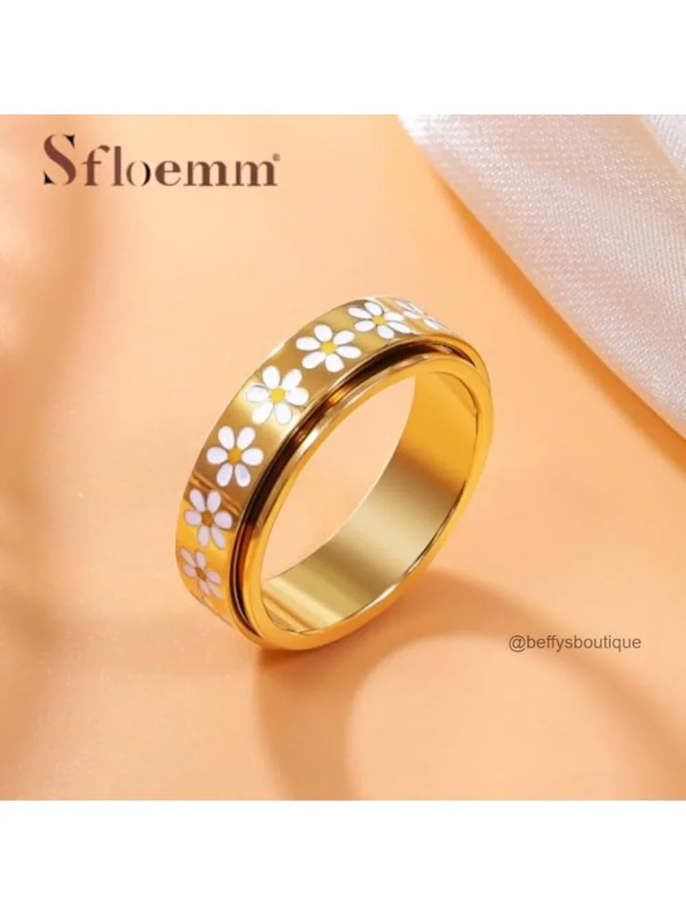 Daisy Fidget Ring - 18K Gold Plated Spinner Ring for Anxiety Relief, Stainless